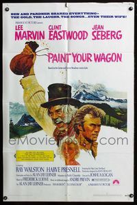 3d689 PAINT YOUR WAGON one-sheet movie poster '69 art of Clint Eastwood, Lee Marvin & Jean Seberg!