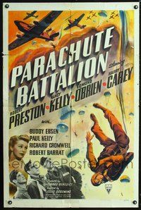 3d697 PARACHUTE BATTALION one-sheet '41 Robert Preston, Nancy Kelly, awesome paratrooper artwork!