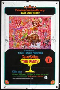 3d701 PARTY style B one-sheet '68 Peter Sellers, Blake Edwards, great wacky art by Jack Davis!