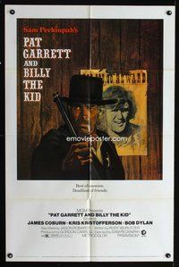3d703 PAT GARRETT & BILLY THE KID one-sheet '73 Sam Peckinpah, Bob Dylan, James Coburn, Lesset art!