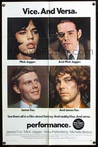 3d712 PERFORMANCE one-sheet movie poster '70 crossdressing Nicolas Roeg & Mick Jagger!