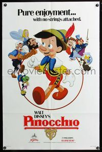 3d720 PINOCCHIO one-sheet R84 Walt Disney classic fantasy cartoon, cool art of cast by Wenzel-ITO!