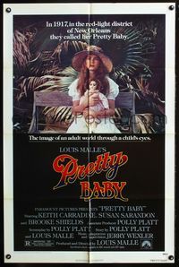 3d731 PRETTY BABY one-sheet '78 directed by Louis Malle, young Brooke Shields sitting with doll!