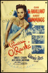 3d734 PRINCESS O'ROURKE one-sheet '43 pretty Olivia de Havilland, Robert Cummings, Charles Coburn