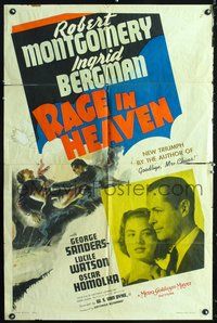 3d747 RAGE IN HEAVEN style C one-sheet poster '41 Ingrid Bergman, Robert Montgomery, George Sanders