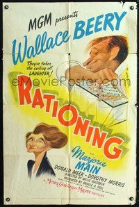 3d756 RATIONING one-sheet movie poster '44 Wallace Beery, Marjorie Main, deformed Al Hirschfeld art!