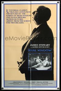3d759 REAR WINDOW one-sheet R83 classic profile of Alfred Hitchcock, Jimmy Stewart, Grace Kelly