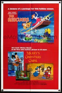 3d764 RESCUERS/MICKEY'S CHRISTMAS CAROL one-sheet poster '83 Disney package for the holiday season!