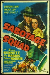 3d794 SABOTAGE SQUAD one-sheet movie poster '42 Bruce Bennett, World War II, smoke out Nazi spies!