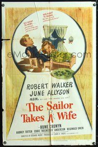 3d796 SAILOR TAKES A WIFE one-sheet '45 Robert Walker & June Allyson are newlyweds, Hume Cronyn