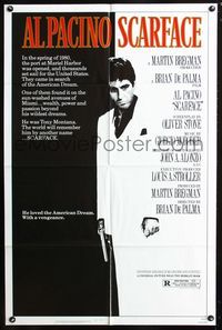 3d809 SCARFACE one-sheet '83Pacino as Tony Montana, Michelle Pfeiffer, Brian De Palma, Oliver Stone