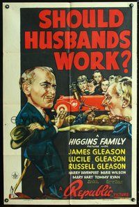 3d835 SHOULD HUSBANDS WORK 1sh '39 Higgins Family, James Gleason, Harry Davenport, great wacky art!