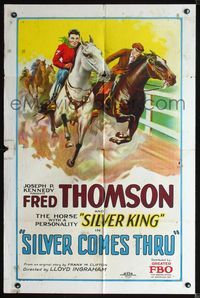 3d001 SILVER COMES THRU B 1sh '27 cool stone litho of Fred Thomson in climax of dramatic horse race!
