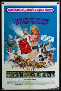 3d846 SIX PACK ANNIE one-sheet movie poster '75 AIP, sexy girl & beer, lookout..she's legal now!