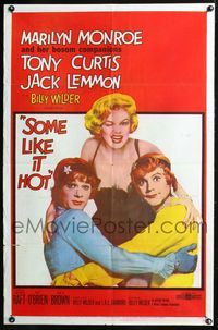 3d860 SOME LIKE IT HOT one-sheet '59 sexy Marilyn Monroe with Tony Curtis & Jack Lemmon in drag!