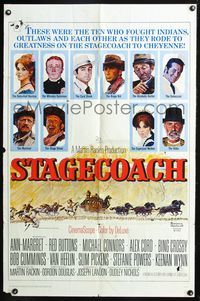 3d871 STAGECOACH one-sheet '66 Ann-Margret, Red Buttons, Bing Crosby, great Norman Rockwell art!