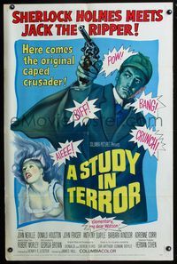3d887 STUDY IN TERROR one-sheet movie poster '66 John Neville as Sherlock Holmes, cool art!