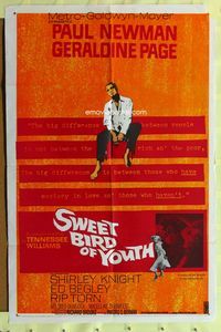 3d894 SWEET BIRD OF YOUTH one-sheet '62 Paul Newman, Geraldine Page, from Tennessee Williams' play!