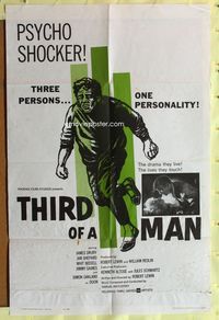 3d915 THIRD OF A MAN one-sheet poster '62 James Drury, Jan Shepard, schizophrenia psycho shocker!