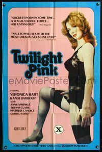 3d939 TWILIGHT PINK video one-sheet '81 full-length Veronica Hart in sexy black lingerie & nylons!