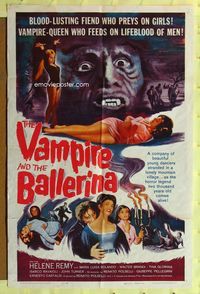 3d954 VAMPIRE & THE BALLERINA one-sheet '61 L'Amante del Vampiro, Helene Remy, Italian horror!