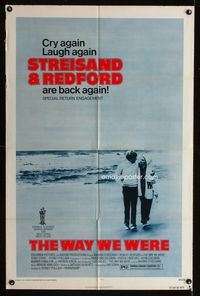 3d970 WAY WE WERE one-sheet movie poster R75 Barbra Streisand & Robert Redford walk on the beach!