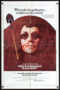 3d972 WHAT EVER HAPPENED TO AUNT ALICE? one-sheet '69 creepy horror image of woman buried in garden!
