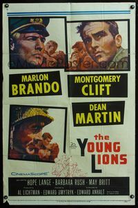 3d990 YOUNG LIONS one-sheet poster '58 art of Nazi Marlon Brando, Dean Martin & Montgomery Clift!
