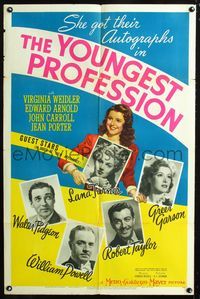 3d996 YOUNGEST PROFESSION 1sh '43 Weidler gets autographs from Lana Turner, William Powell & more!
