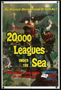 3e006 20,000 LEAGUES UNDER THE SEA one-sheet R71 Jules Verne underwater classic, wonderful art!
