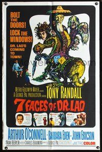 3e016 7 FACES OF DR. LAO one-sheet '64 great art of Tony Randall's personalities by Joseph Smith!