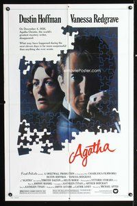 3e018 AGATHA one-sheet poster '79 cool puzzle art of Dustin Hoffman & Vanessa Redgrave as Christie!