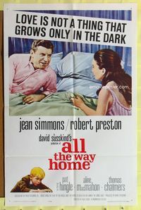 3e020 ALL THE WAY HOME one-sheet movie poster '63 Jean Simmons & Robert Preston in bed!
