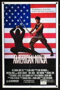 3e024 AMERICAN NINJA one-sheet poster '85 Michael Dudikoff, martial arts action, super cheesy image!