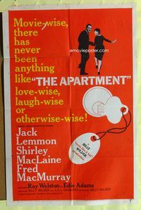 3e034 APARTMENT one-sheet '60 Billy Wilder, Jack Lemmon, Shirley MacLaine, Fred MacMurray + key art!