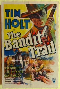 3e052 BANDIT TRAIL one-sheet '41 cool close up art of Tim Holt with rifle + helping pretty girl!