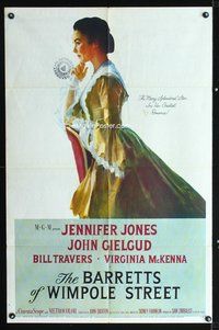 3e055 BARRETTS OF WIMPOLE STREET one-sheet '57 great art of Jennifer Jones as Elizabeth Browning!