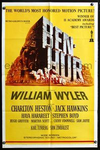 3e067 BEN-HUR one-sheet movie poster R69 Charlton Heston, William Wyler classic religious epic!