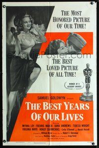3e069 BEST YEARS OF OUR LIVES one-sheet movie poster R54 sexy Myrna Loy w/compact, Fredric March