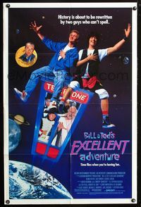 3e075 BILL & TED'S EXCELLENT ADVENTURE 1sh '89 Keanu Reeves, Socrates, Napoleon & Lincoln in booth!