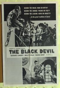3e079 BLACK DEVIL one-sheet movie poster '57 Il Diavolo Nero, Italian, cool masked fencer art!