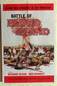 3e058 BATTLE OF BLOOD ISLAND one-sheet '60 Joel Rapp, Richard Devon, great bloody war artwork!