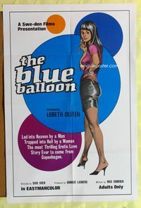 3e085 BLUE BALLOON one-sheet movie poster '74 Lisbeth Olsen, Sune Pilgaard, Danish sex!