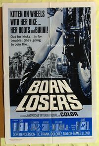 3e089 BORN LOSERS one-sheet '67 Tom Laughlin directs and stars as Billy Jack, sexy motorcycle image!