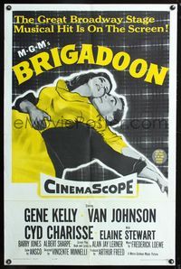 3e095 BRIGADOON one-sheet movie poster R62 romantic close-up art of Gene Kelly & Cyd Charisse!