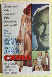 3e103 CAIRO one-sheet movie poster '63 George Sanders in Egypt, sexy bellydancer!