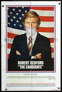 3e104 CANDIDATE one-sheet movie poster '72 great image of candidate Robert Redford blowing a bubble!