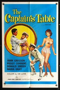 3e106 CAPTAIN'S TABLE one-sheet movie poster '60 cool art of John Gregson & sexy Peggy Cummins!
