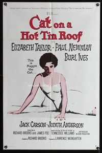 3e111 CAT ON A HOT TIN ROOF one-sheet movie poster R66 art of Elizabeth Taylor in nightie!