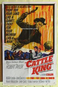 3e112 CATTLE KING one-sheet movie poster '63 Robert Taylor, Tay Garnett, cool pistol-whip artwork!